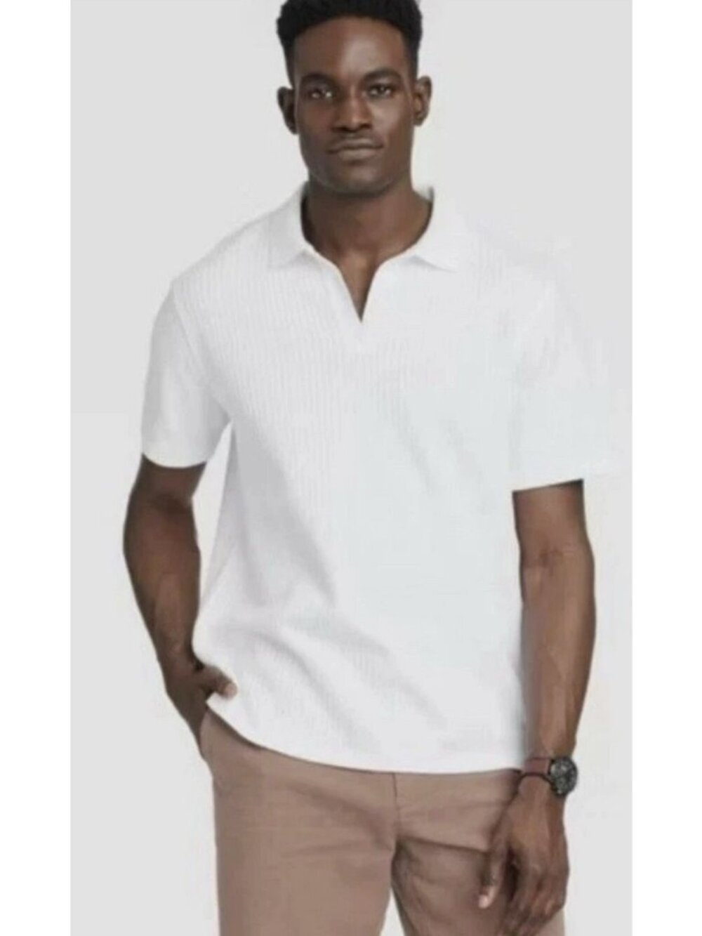 New Goodfellow & Co Mens White Short Sleeve Textured Polo Shirt